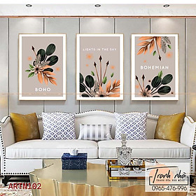 Bộ 3 tranh canvas Tối giản (Minimalism) - Lá cây - ARTN102