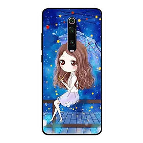 Ốp Lưng in cho Xiaomi Mi 9T Mẫu Nàng Che Dù nền Xanh - Hàng Chính Hãng