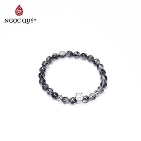 Vòng tay đá thạch anh tóc đen phối hồ ly 9 đuôi size hạt 7mm mệnh thủy, mộc - Ngọc Quý Gemstones