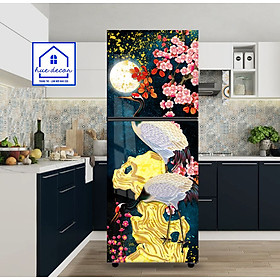 Decal dán tủ lạnh mẫu quốc điểu uyên ương - Chất liệu chống nước, phù hợp với mọi loại tủ