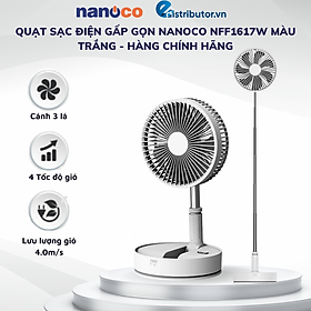 Quạt Sạc Điện Gấp Gọn Nanoco NFF1617W Màu trắng - Hàng chính hãng