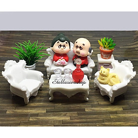 Bộ bàn ghế Salon trắng trang trí tiểu cảnh, nhà búp bê quà tặng trang trí