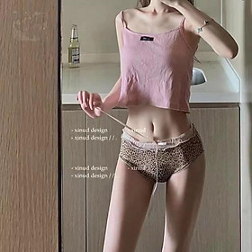 Quần lót nữ da báo sexy hoang dã phối ren nơ liền mạch