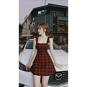 Váy đầm nữ dáng xòe cánh tiên caro đỏ dễ thương đi chơi dự tiệc đám cưới, du lịch AM