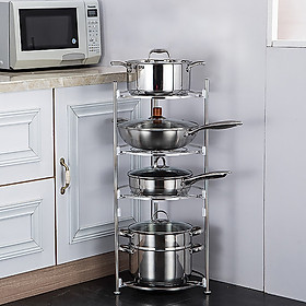 Kệ nhà bếp hình tròn 4 tầng INOX 304 cao cấp đựng xoong nồi, kệ để đồ đa năng tiết kiệm không gian bếp VANDO