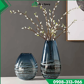 Mua Bình Thủy Tinh Cắm Hoa Màu Xanh Dương Họa Tiết Độc Lạ Cao Cấp