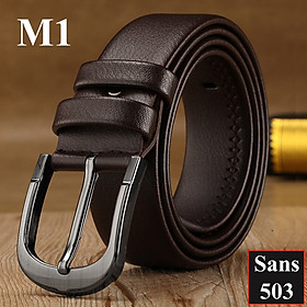 Thắt lưng nam khóa kim gài Sans503 đơn giản classic dây nịt da mềm cổ điển vuông cao cấp đẹp thời trang công sở đen nâu