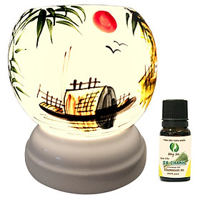 Mua Đèn Xông Tinh Dầu Gốm Bát Tràng Phong Cảnh Thuyền - Hàng Chính Hãng
