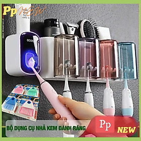 Bộ dụng cụ nhả kem đánh răng tự động 4 cốc và giá treo bàn chải đa năng PHT SUS-ECOCO-E1922-chất liệu ABS cao cấp