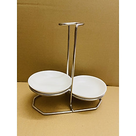 Mua Bộ Kệ Đôi Inox - Đĩa Sứ Gác Vá Lẩu Để Bàn Ăn