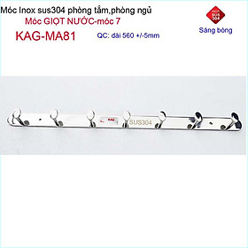 Móc giọt nước treo quần áo inox 304 cao cấp dày, móc Kace 7 móc treo đồ nhà tắm KAG-MA81