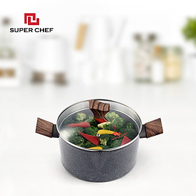 Nồi Vân Đá Đáy Từ Super Chef Đáy 5 Lớp Chống Dính Tốt, Nấu Nhanh, Chín Đều Thơm Ngon, Siêu Bền Bỉ Không Bong Tróc, Hạn Chế Trầy ( Size 20-24cm)