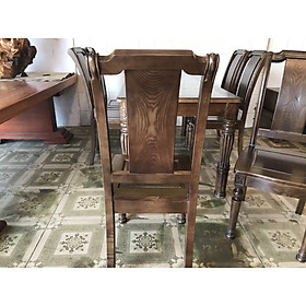 Bộ bàn ăn gỗ sồi nga ghế trưởng tiện mặt đá 6 ghế bàn vuông