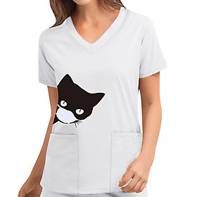 Breathable Women Shirt Tops 2 Pocket Casual Short Sleeve Party Holiday Comfort Clothes