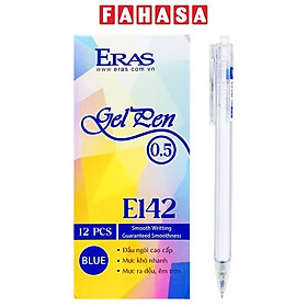 Hộp 12 Bút Gel Bấm 0.5 mm - Eras E142 - Mực Xanh