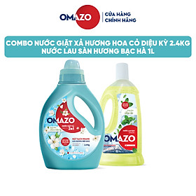 Combo 2 Omazo: Chai Nước Giặt Xả Hương Hoa Cỏ Diệu Kỳ 2.4kg + Nước Lau Sàn Hương Bạc Hà 1L