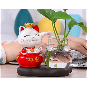 Mua Bộ decor Mèo thần tài may mắn kết hợp cùng bình thủy sinh trang trí nhà  bàn làm việc góc học tập giúp mang lại may mắn và thư giãn cho người sử dụng