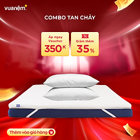 Mua Combo Tan Chảy - Topper nệm đa năng Memory Foam trà xanh Goodnight Carina & Đôi Gối bông mềm mại Doona Promo 45*65cm