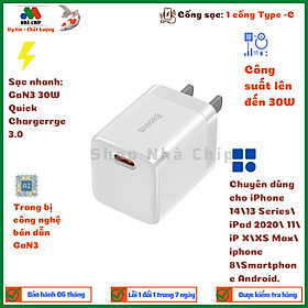 Củ sạc nhanh, nhỏ gọn Baseus GaN3 Quick Charger 1C 30W (PD/ QC / PPS Multi Quick Charge Support) - Hàng chính hãng - Trắng