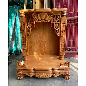 Bàn thờ thần tài ông địa gỗ Gõ Đỏ cột vuông chạm đồng tiền 48 x 68cm ,bàn thờ gỗ ( hàng loại 1 )