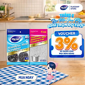 Mua SET 4 Miếng Búi Sắt Cọ Xoong Nồi KÈM Miếng Chà Nồi Đa Năng MyJae