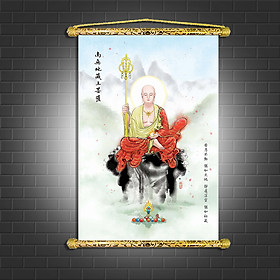 Mua Tranh Phật Giáo - Địa Tạng vương Bồ Tát - chất liệu vải canvas nẹp sáo gỗ  có sẵn phụ kiện treo tranh