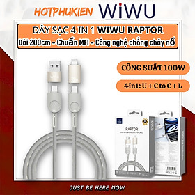 Mua Cáp Sạc Đa Năng 4in1 sạc nhanh 100W dài 200cm USB-C + USB-A ra Type-C + L cho iPhone / cho iPad/ cho Macbook Laptop / Điện thoại thông minh hiệu WIWU Raptor - Chống Rối  Siêu Bền  Chip Thông Minh Tích Hợp  Sạc An Toàn - Hàng nhập khẩu