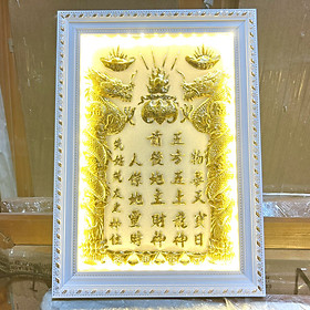 Bài vị Thần Tài Thổ Địa dát vàng nền trắng có đèn kích thước 23x30 , 25x35