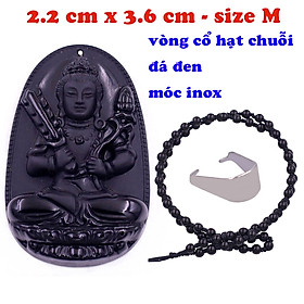 Mặt Phật Hư không tạng thạch anh đen 3.6 cm kèm vòng cổ hạt chuỗi đá đen - mặt dây chuyền size M, Mặt Phật bản mệnh