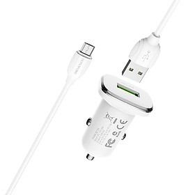 Bộ Cóc Cáp Sạc Xe Hơi Borofone BZ12A QC3.0, BZ-12A Cổng Micro-1 Cổng USB - Hàng Chính Hãng