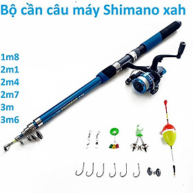Bộ cần câu máy rút Shimano xanh , Tặng kèm 6 phụ kiện - Top1VN
