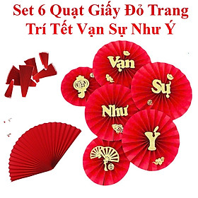 Set 6 Quạt Giấy Đỏ Trang Trí Tết Vạn Sự Như Ý