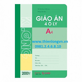 Sổ giáo án 4 ô ly - 200 trang Klong 314 T4 - Xanh lá