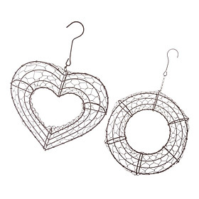 2pcs Rustic Iron Wire Heart&Round Succulent Pot Iron Hanging Planter Plant