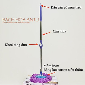 Mua Cây lau nhà inox 360 độ Thái Lan + Kèm bông lau nhà (Màu ngẫu nhiên) Cao cấp