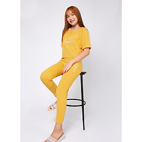 Đồ bộ mặc nhà quần dài áo croptop thiêu chữ chất liệu cotton thoáng mát không xù không chùn