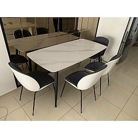 Mua Bộ bàn ghế phòng ăn Tundo 4 ghế màu trắng đen mặt vân đá