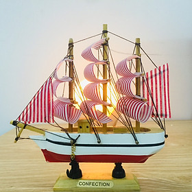 Mô hình thuyền gỗ trang trí thuận buồm xuôi gió sọc hồng