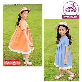 Đầm Váy Cho Bé Gái Thu Đông Cam Xếp Ly Chân Ren V161