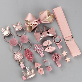 Combo 18 món Buộc tóc kèm kẹp tóc Baby nơ vương miện thỏ hoa mix style