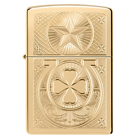 Bật Lửa Zippo Lucky Horseshoe 46854 - Thiết Kế Móng Ngựa & Cỏ 4 Lá May Mắn - Đồng Thau Bóng Chính Hãng