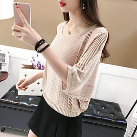 Áo len lưới cánh dơi tay lỡ cổ tròn len mềm mịn không xù