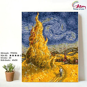 Tranh tô màu theo số trừu tượng phong cách Van gogh mới lọ màu to 5ml + 2 bộ cọ + khung 2.5cm TT4556