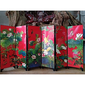 Mua BÌNH PHONG MINI hoa sen KIỂU CỔ BẰNG SƠN MÀI 6 CÁNH trang trí bàn trà   tiểu cảnh