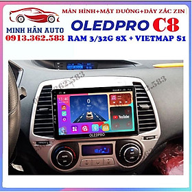 Combo màn hình OLEDPRO C8 kèm mặt dưỡng,dây nguồn cho xe HUYNDAI I20 2010-2012