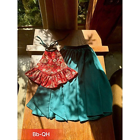 váy đầm áo yếm cô Tấm cho bé gái diện tết giáng sinh năm mới từ 12-42kg vải gấm sang