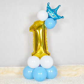 Combo bóng số 70cm kèm bóng tròn vương miện xanh trang trí