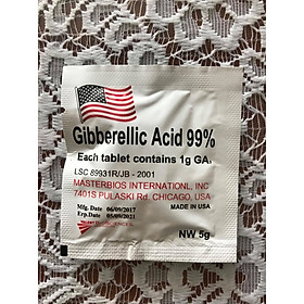 1 viên GA3- CHẤT TĂNG TRƯỞNG ĐẬM ĐẶC USA. GIBBERELLIC Acid 99%. Viên nén 5gram.