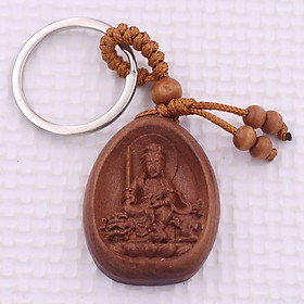 Móc chia khóa Phật Văn thù gỗ đào, móc chìa khóa Phật bản mênh