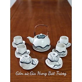 Mua Bộ ấm chén men rạn Bát Tràng vẽ hoạ tiết hoa sen